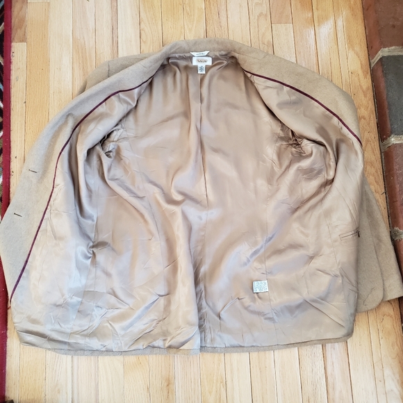 Talbots Womens Pure Camel Hair Blazer 14 FLAWS Tan Vintage 2 Button Long - Picture 8 of 14